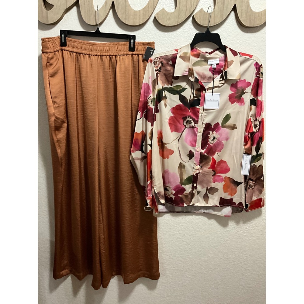 BLUNDLE 2PC Premier Amour Blouse & Worthington wide pants size xl